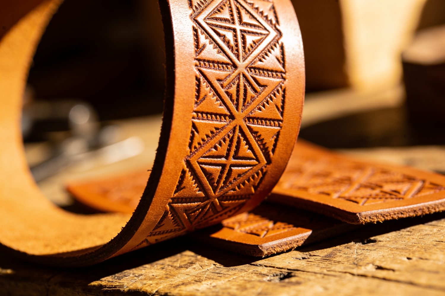 Engraved leather patches for hats
