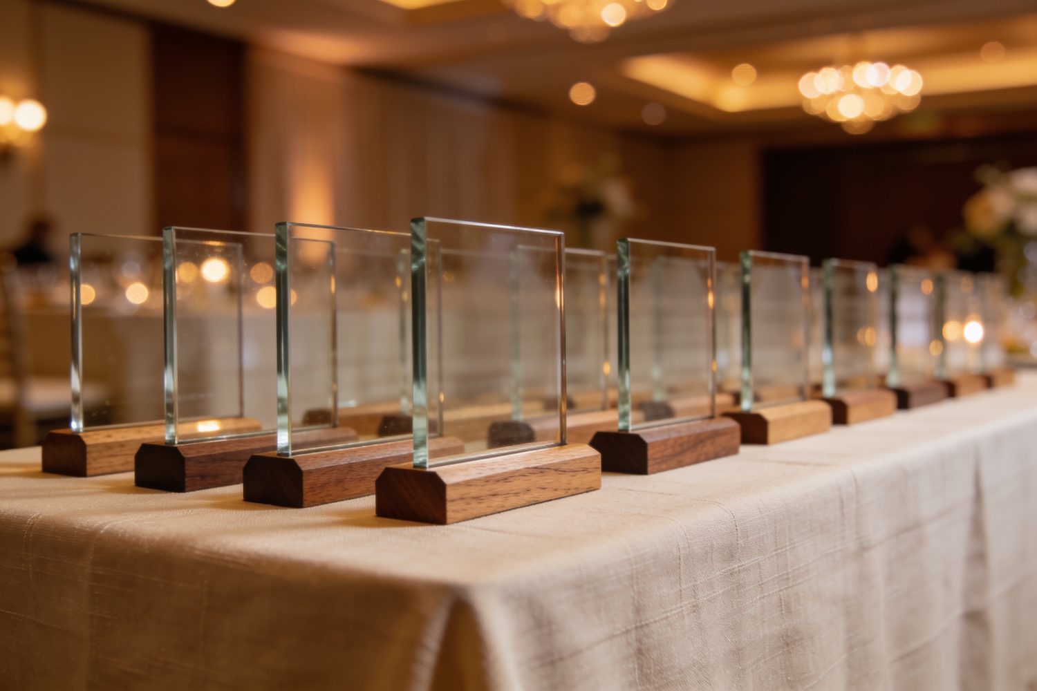 Awards on a table at an event